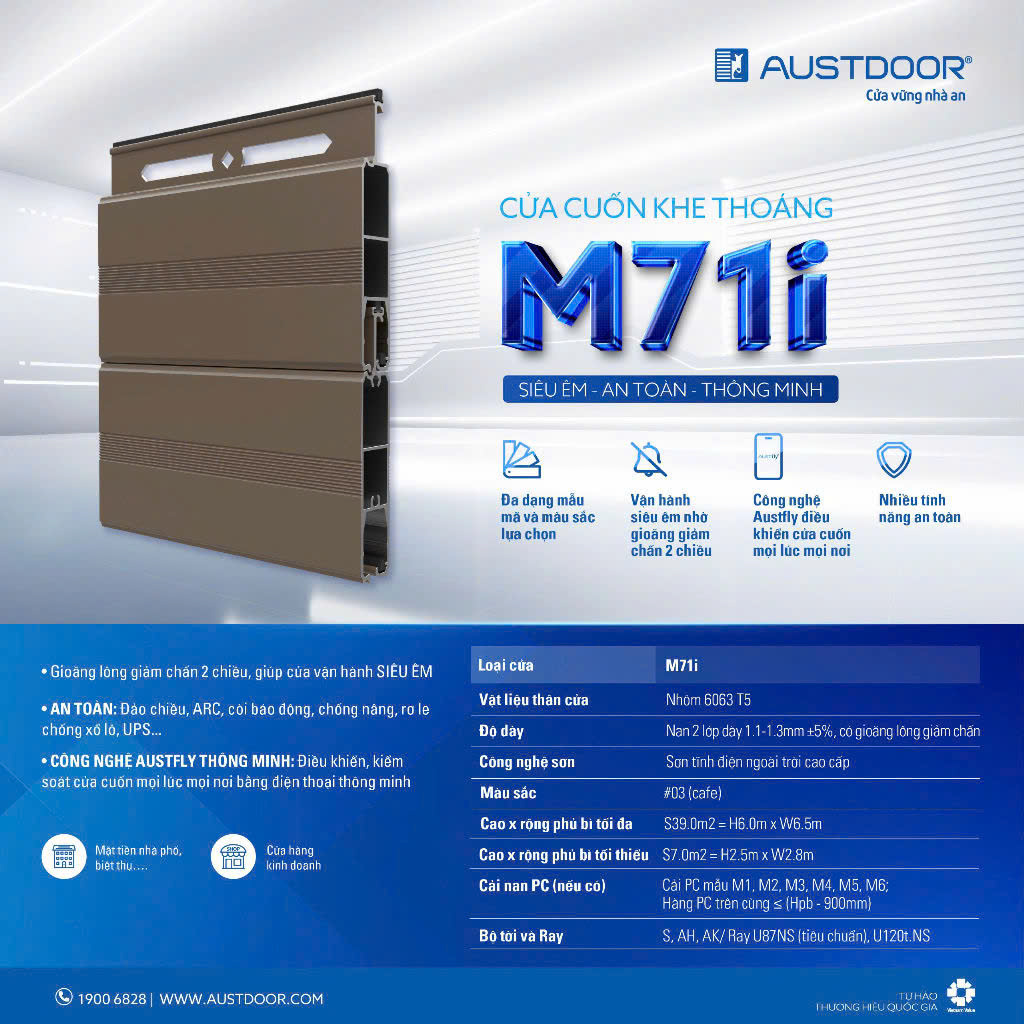Cửa cuốn Austdoor M71i dày 1.1 - 1.3mm